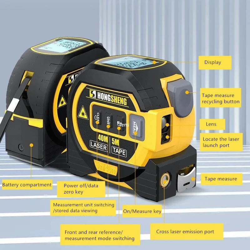 Imagem -06 - Fita Métrica Laser Digital Alta Precisão Infravermelho Rangefinder Aço Ferramenta de Medição Grande Ferramenta de Exibição 40 m 60m 3in 1