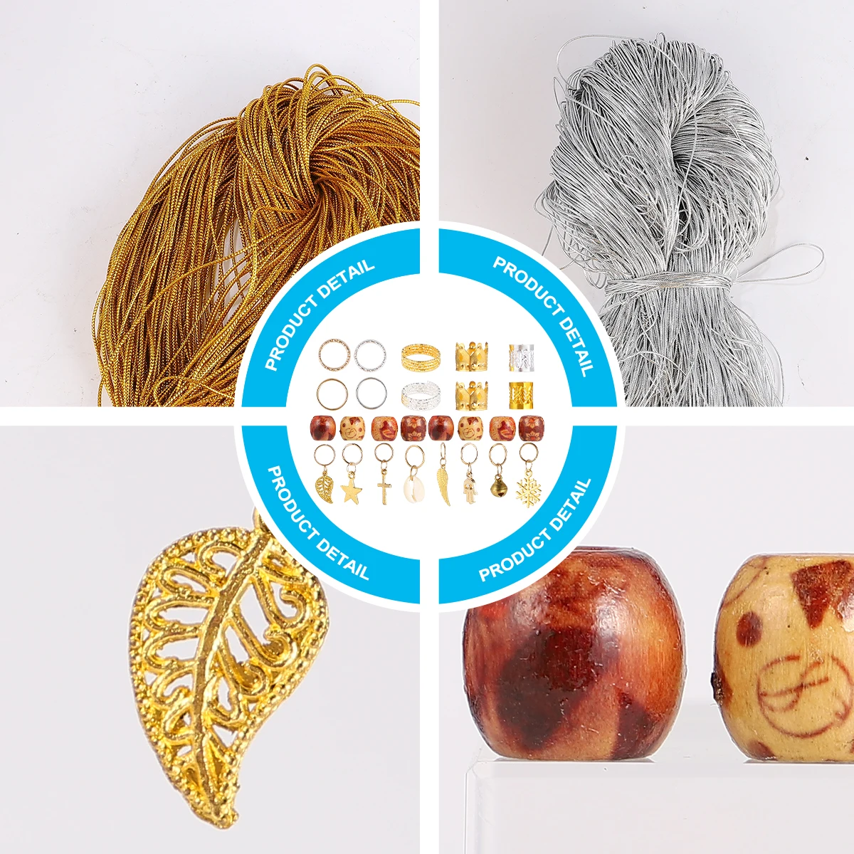 

172pcs Dreadlocks Hair Cuffs Metal Filigree Tube Hollow Design Lightweight Braid Accessories Women Gold HairDecoration
