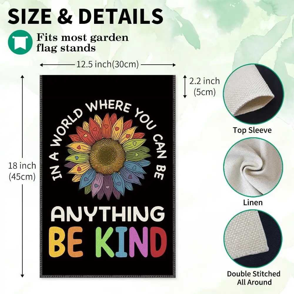 In A World Where You Can Be Anything Be Kind Garden Flag, Double Sided Farmhouse Lawn Decor Yard House Flags, Be Kind Peace  SSL
