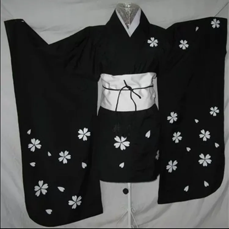 

Японское кимоно, короткое, черное, красное, белое, косплей, аниме Сакура Furisode, кимоно, женская одежда
