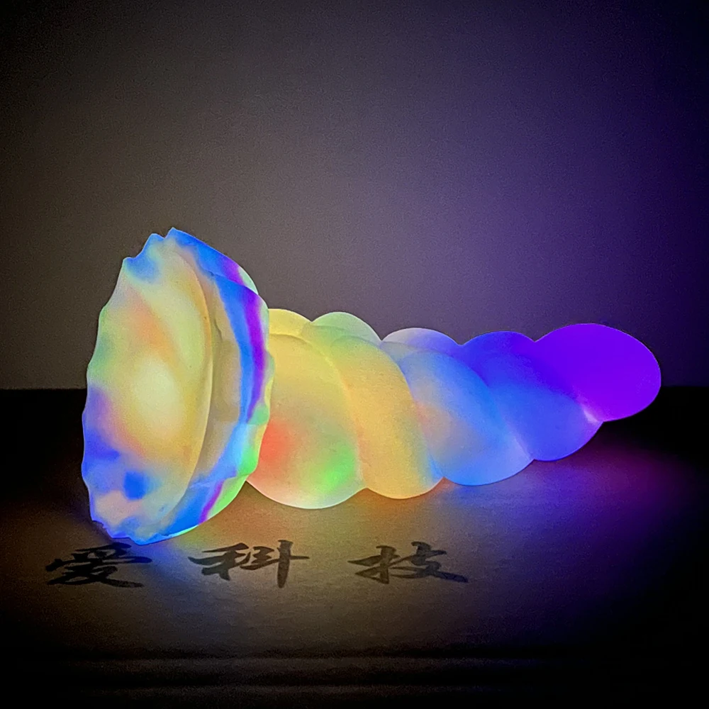 FAAK Glowing In Dark Butt Plug Silicone Curve Anal Beads Sex Toys With Suction Cup Luminous Dildo G-spot Stimulate Masturbator - view 2