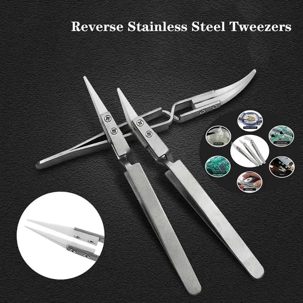 1Pcs Straight Tip Ceramic Tweezer Acid Resistant Precision Chuck Electronic Soldering Tweezers Reverse Pointed Elbow