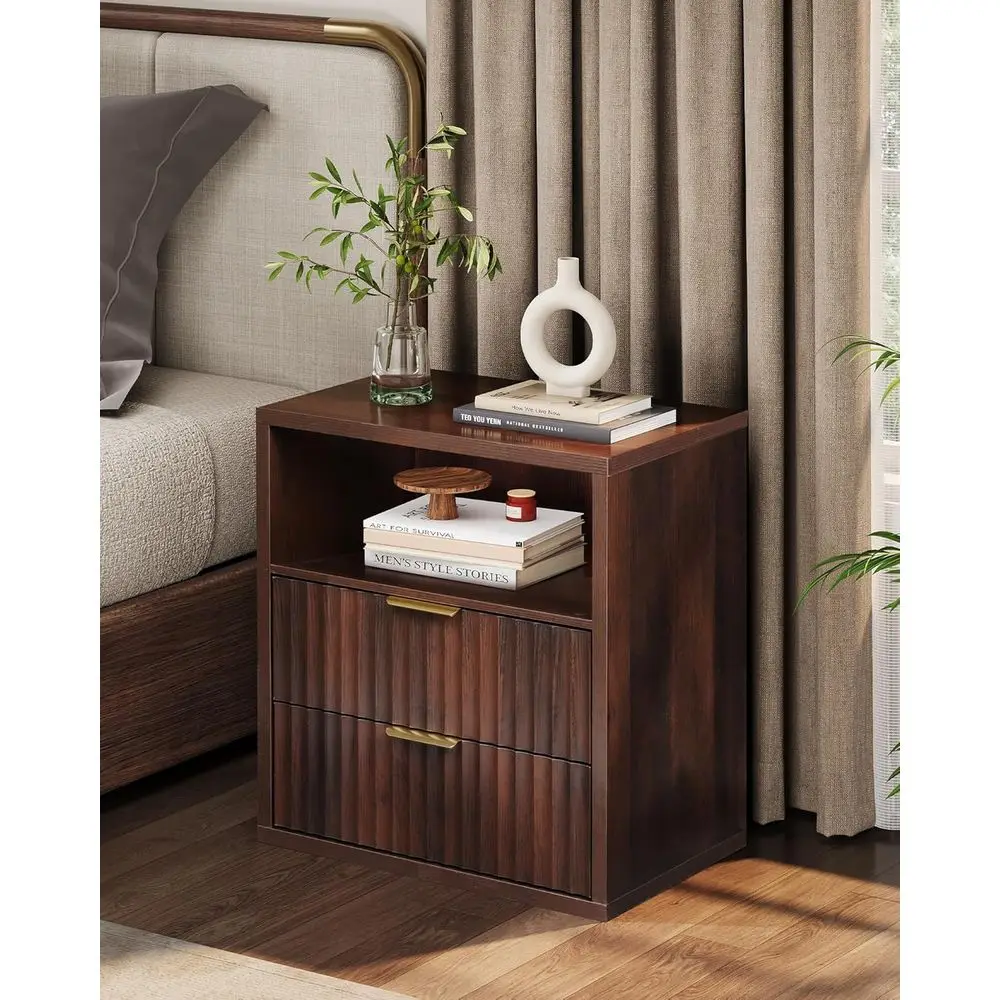 

Современная деревянная прикроватная тумбочка с 2 ящиками и открытой полкой для спальни или общежития