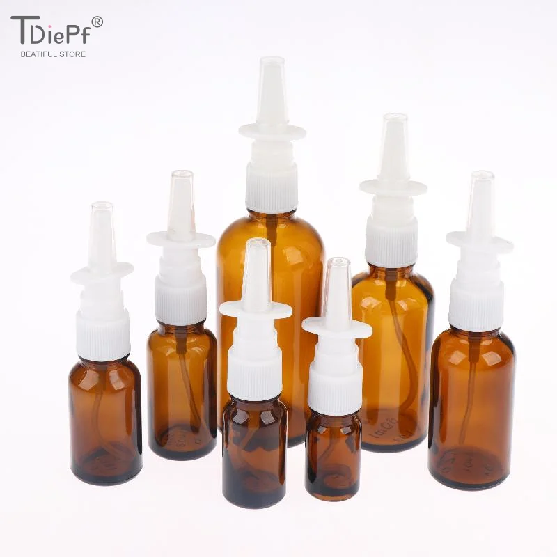 5/10/50/100ml Amber Glass Nasal Spray Bottles With UV Light Protection And Nozzles For Storing Saline Medications Essential Oils