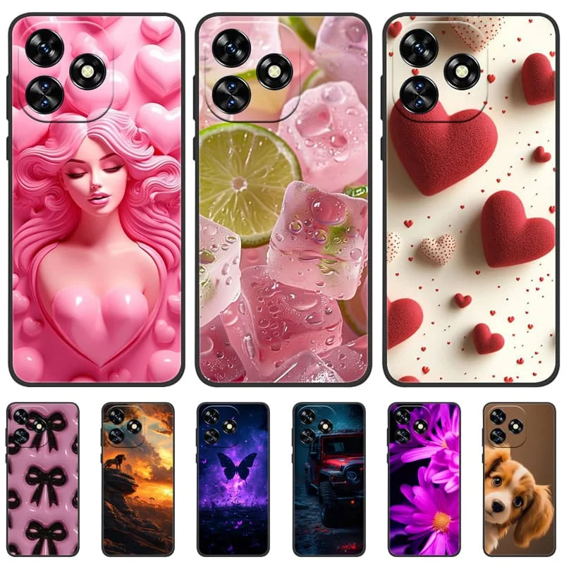 For Oukitel C51 Capa C 51 Cute Love Painted Silicone Cover For Oukitel C51 Shell OukitelC51 Soft TPU Black Protective Phone Case