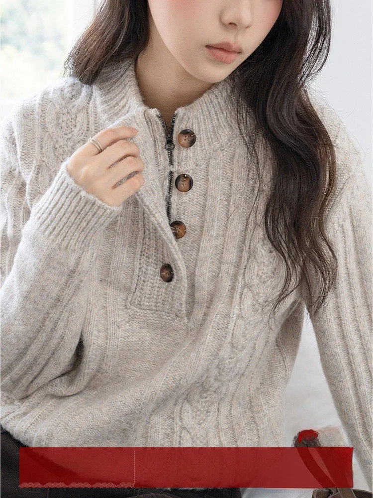 

Женский вязаный свитер MoZa Korean Sle свободного кроя с длинными рукавами, новинка весенней коллекции, повседневный облегающий топ светло-серого цвета