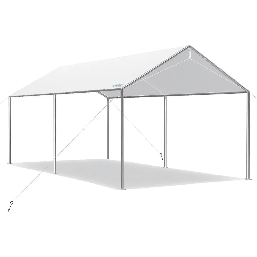 

10x15 ft Heavy Duty Car Canopy Galvanized Frame Carport Outdoor Party Tent Boat Shelter with 3 Reinforced Steel Cables - White