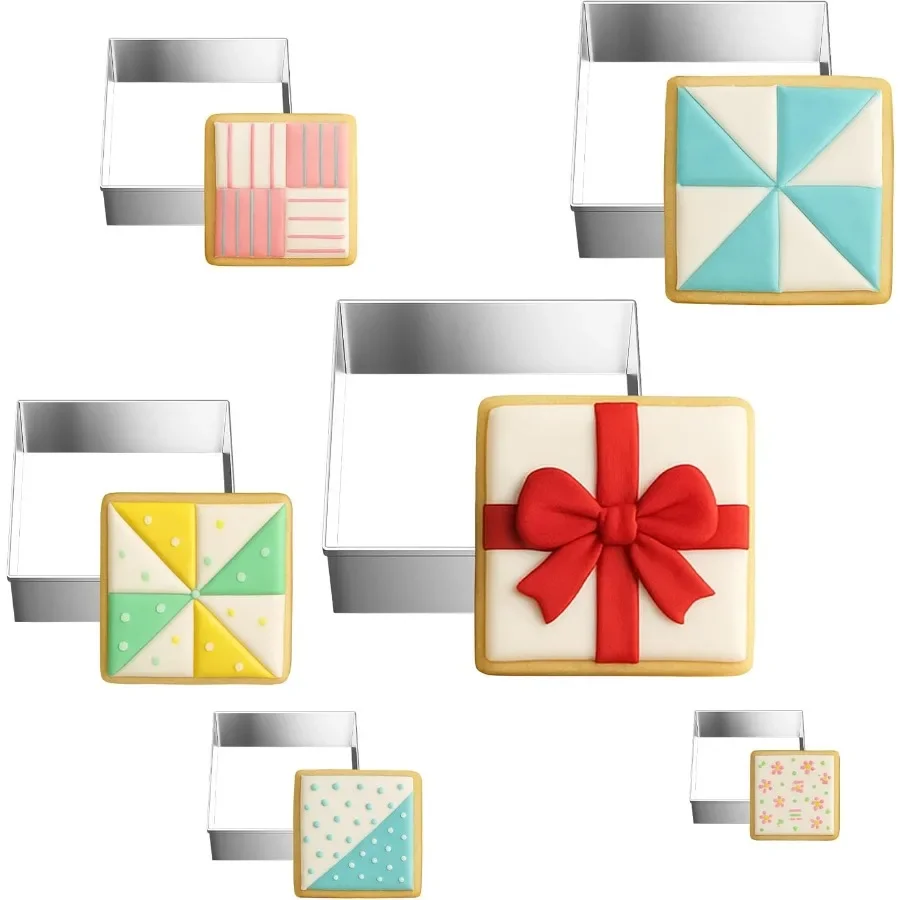

6PCS Square Cookie Cutter Set Large Geometric Stainless Steel Baking Supplies for Homemade Cookies Square Plaque Cookie Cutters