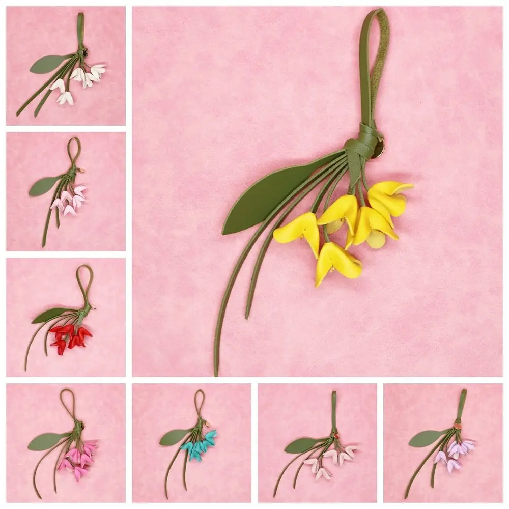 Multi-color Hanger Flower Pu Leather Pendant Handmade Cartoon Leather Keychain Car Keyring Fashion Bag Pendant Car Accessory