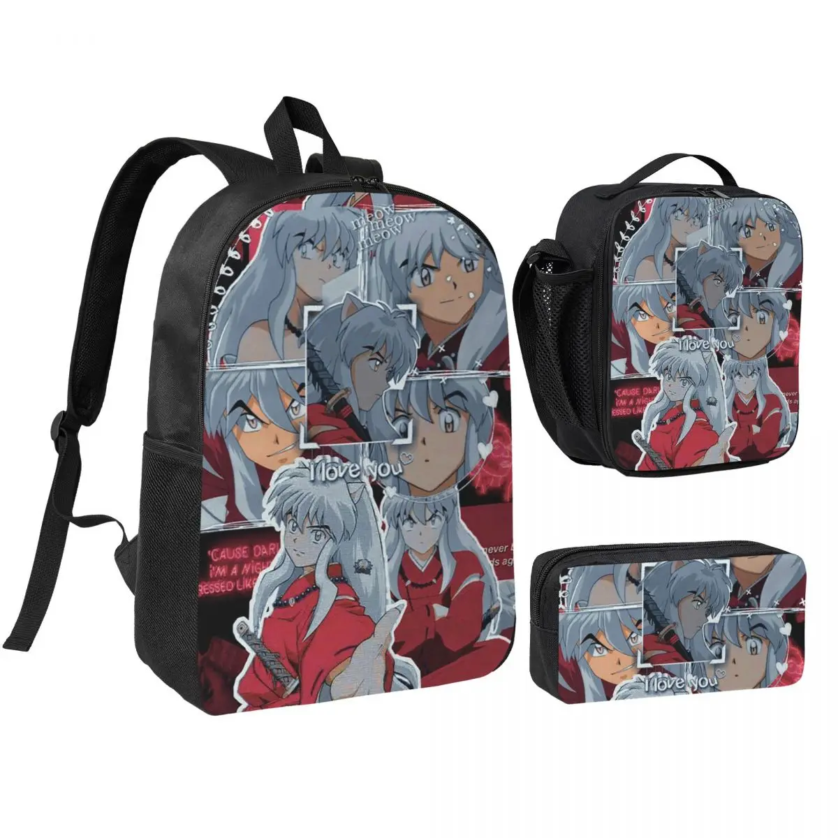

Inuyasha Anime Backpack Student Boys Girls BookBag School Bag Laptop Shoulder Bags 3ps Insulated Lunch Bag Pencil Case