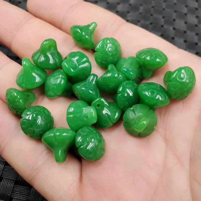 

5pc Natural A Green Jade Lotus Beads DIY Bracelet Bangle Charm Jadeite Jewellery Fashion Accessories Amulet Gifts for Women Men