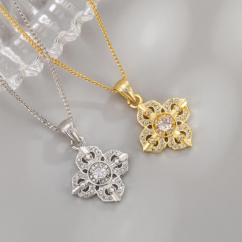 

The new Chinese-style 925 sterling silver cross-flower Vajra necklace is an elegant and simple jewelry gift for girls' parties a