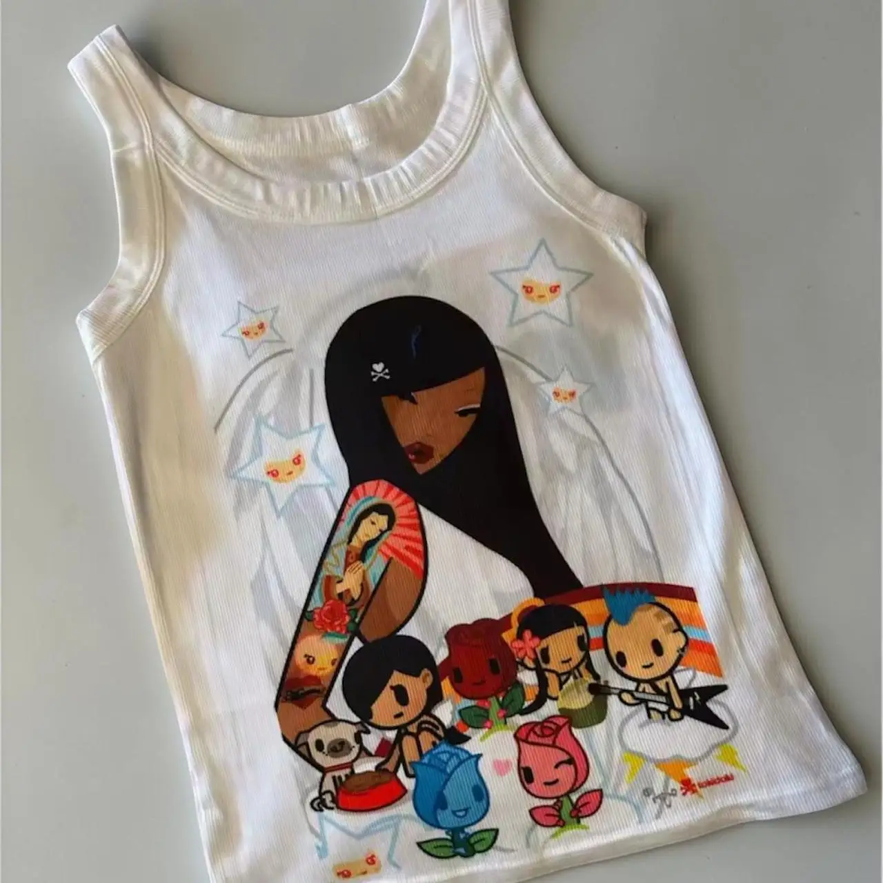 Sexys Crop Tops Print Ribbed Tank Oversized Unisex High-end Luxury 2000s Y2k Short Sleeves Classic Vintage hot product Harajuku