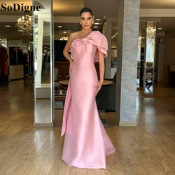 SoDigne Pink Satin Evening Dresses One Shoulder Bow Mermaid Ribbon Elegant Party Dress 2024 Formal Events Prom Gowns for Women