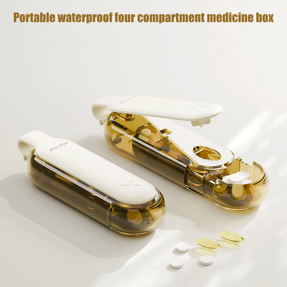 Pill Dispenser BPA-Free 4 Compartments Travel Medicine Organizer Case with Slide Open 4-Times-a-Day Vitamins Supplements Holder