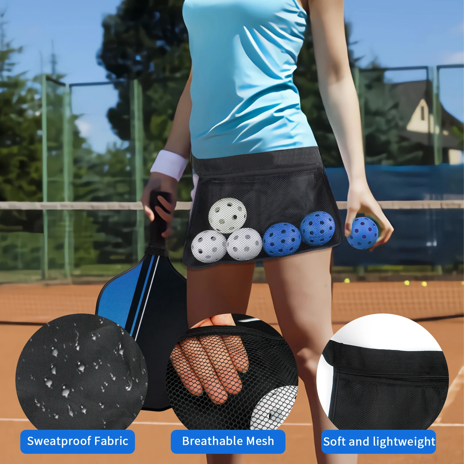 Portable Pickleball Holder Adjustable Waist Pickleball Pouch for Men Women Holding Tennis & Pickleball Accessory Black Color