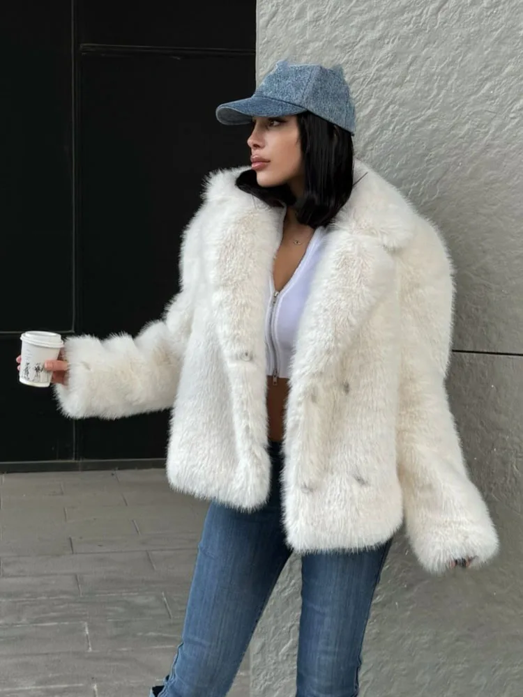 HH-cárdigan de manga larga con efecto de piel sintética para mujer, abrigo informal elegante con bolsillos de calle alta, moda de invierno