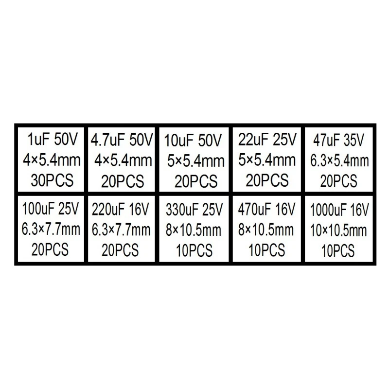 180Pcs 1UF 50V 4X5.4Mm- 1000UF 16V SMD Electrolytic Capacitors Assortment Kit