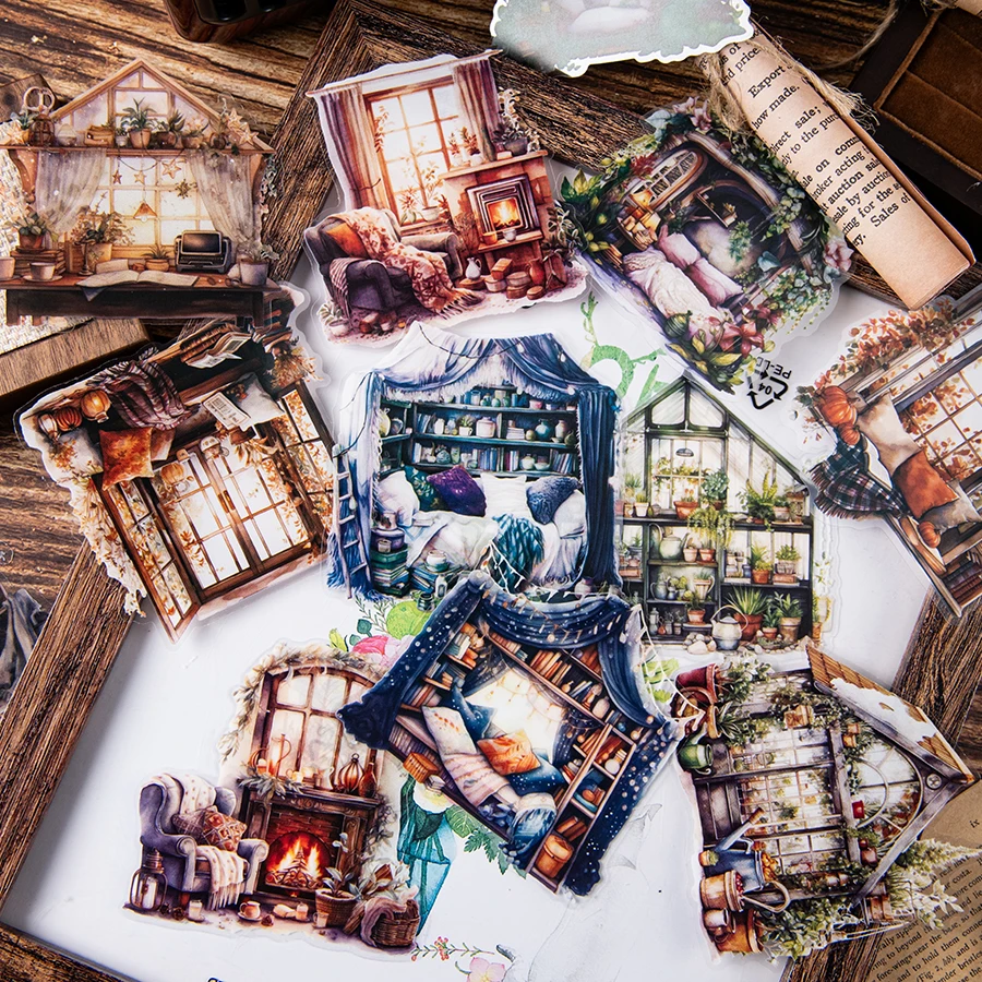 Pegatinas de tema de cabaña de jardín, pegatinas duraderas para mascotas, fundas de teléfono, guitarra y monopatines, 1 unidad