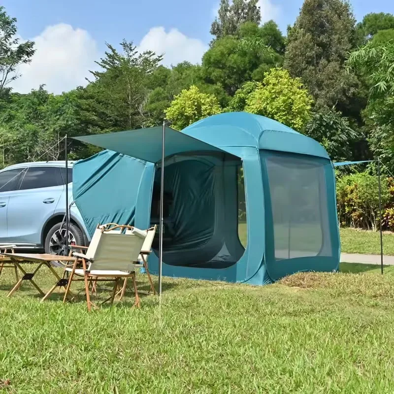 Portable Double Oxford & Aluminum Pole Automatic Fast Open Rear Car Awning Tent for Outdoor Camping Beach & Hiking