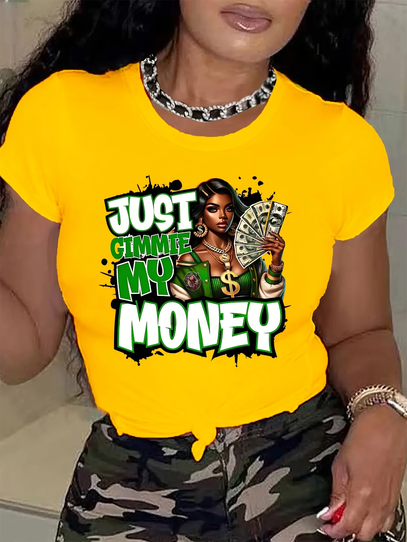 Just Gimmie My Money Women's Tee - Bold Graphic, Casual White Top - Image 2