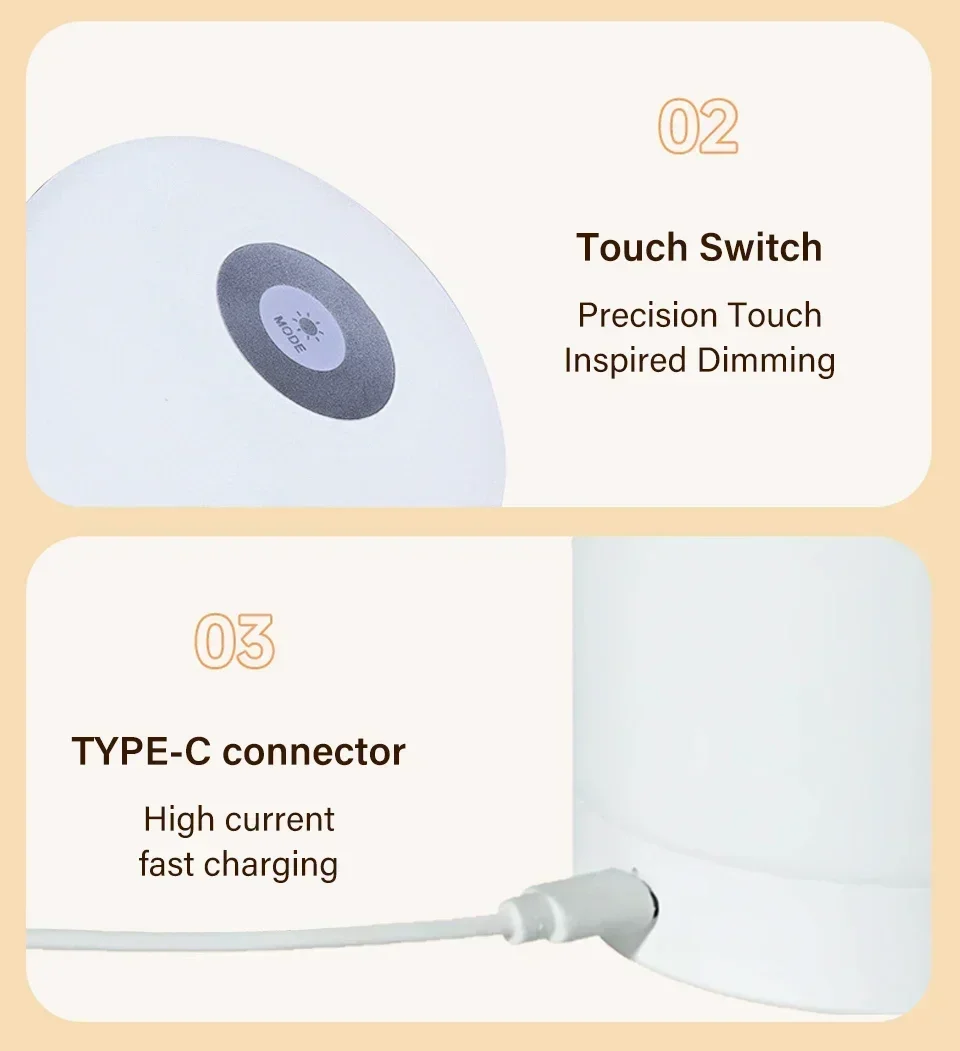 LED Table Lamp With Remote Dimmable Bedside Lamp For Bedroom Tricolor RGB 16Color Change Touch Night Light Rechargeable Portable