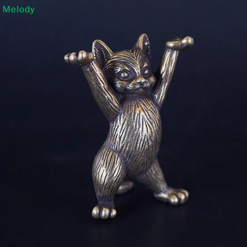 ♥Vintage Brass Cat Figurine - Multifunctional Desktop Ornament (Cute Raised-Paw Design)