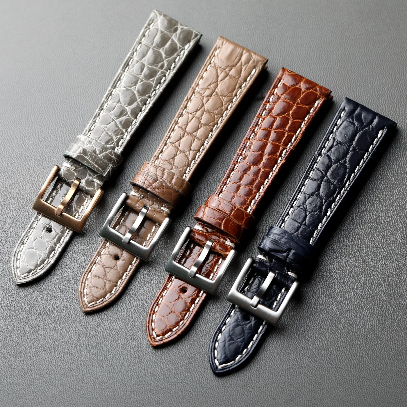 Bracelet en cuir de crocodile américain fait à la main, 18 19 20 21 22MM marron, bleu, vert, bracelet vintage souple pour hommes, surpassant le véritable lea