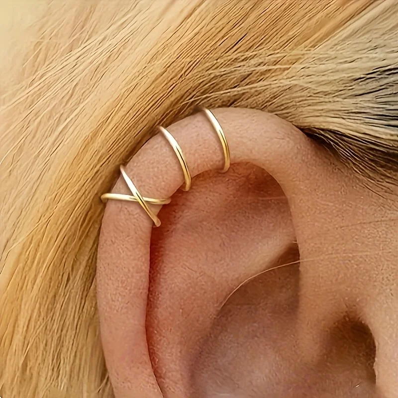 2 pieces/ear clip, simple and personalized layered ear hole free trendy lines, couple ear buckle, ear accessory, unisex style