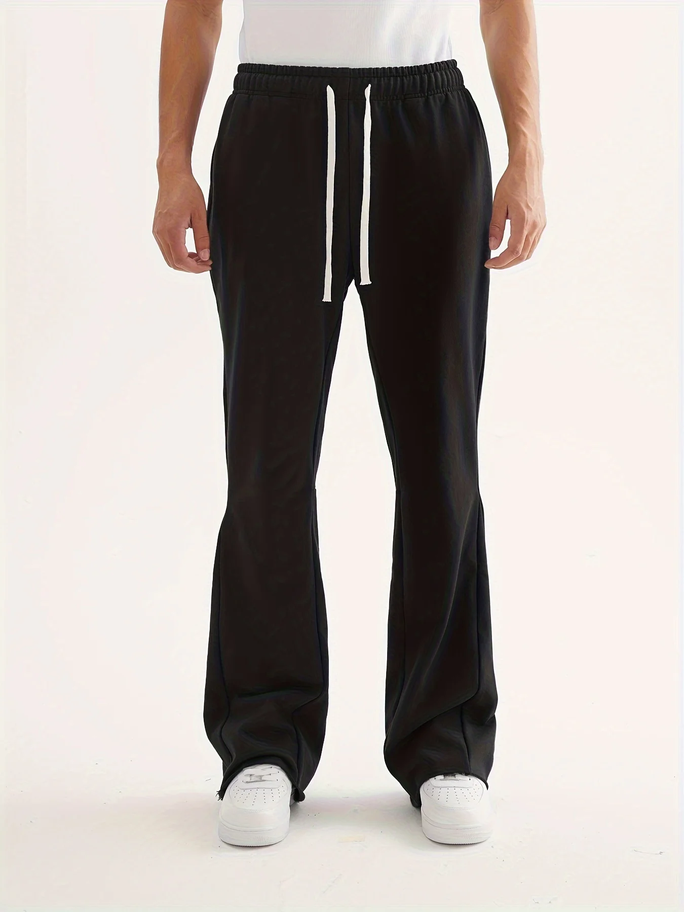 

Мужские тяжелые расклешенные брюки большого размера с эластичной завязкой на талии и подолом, повседневные спортивные штаны свободного кроя с боковыми полосками, черная уличная одежда