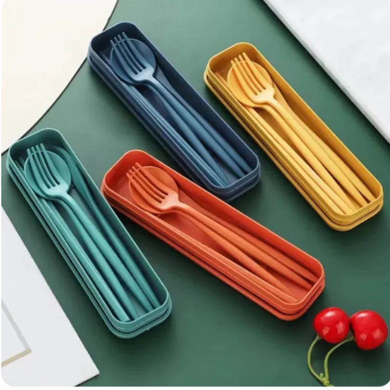 4-piece Portable Utensils, Healthy Eco-Friendly Wheat Straw Cutlery, Reusable Chopstick Fork Knife Spoon Set