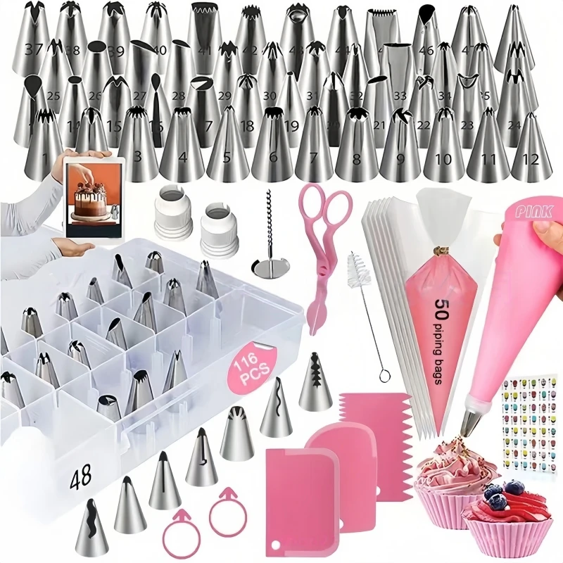116 PCS Ultimate Cake Decorating Piping Nozzle Set Piping Tips& Complete Tools for Professional DIY Baking Tool Decorating Kit
