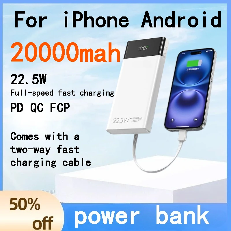 

20000mAh Power Bank 22.5W Super Fast Charging Portable Charger Built-in Dual Cable 3C Certified for IPhone Android