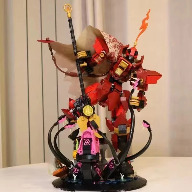 

2025 New 996pcs Flame Knight Mecha Building Blocks 71846 Mecha Character Model Brick Desktop Decoration Display Toys Gifts