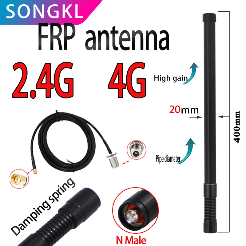 Outdoor 2.4GHz Long Range Wifi omnidirectional Antenna N Male 4G LTE Spring damping Antennas Wifi Extender for Hotspot 2.4 GHz