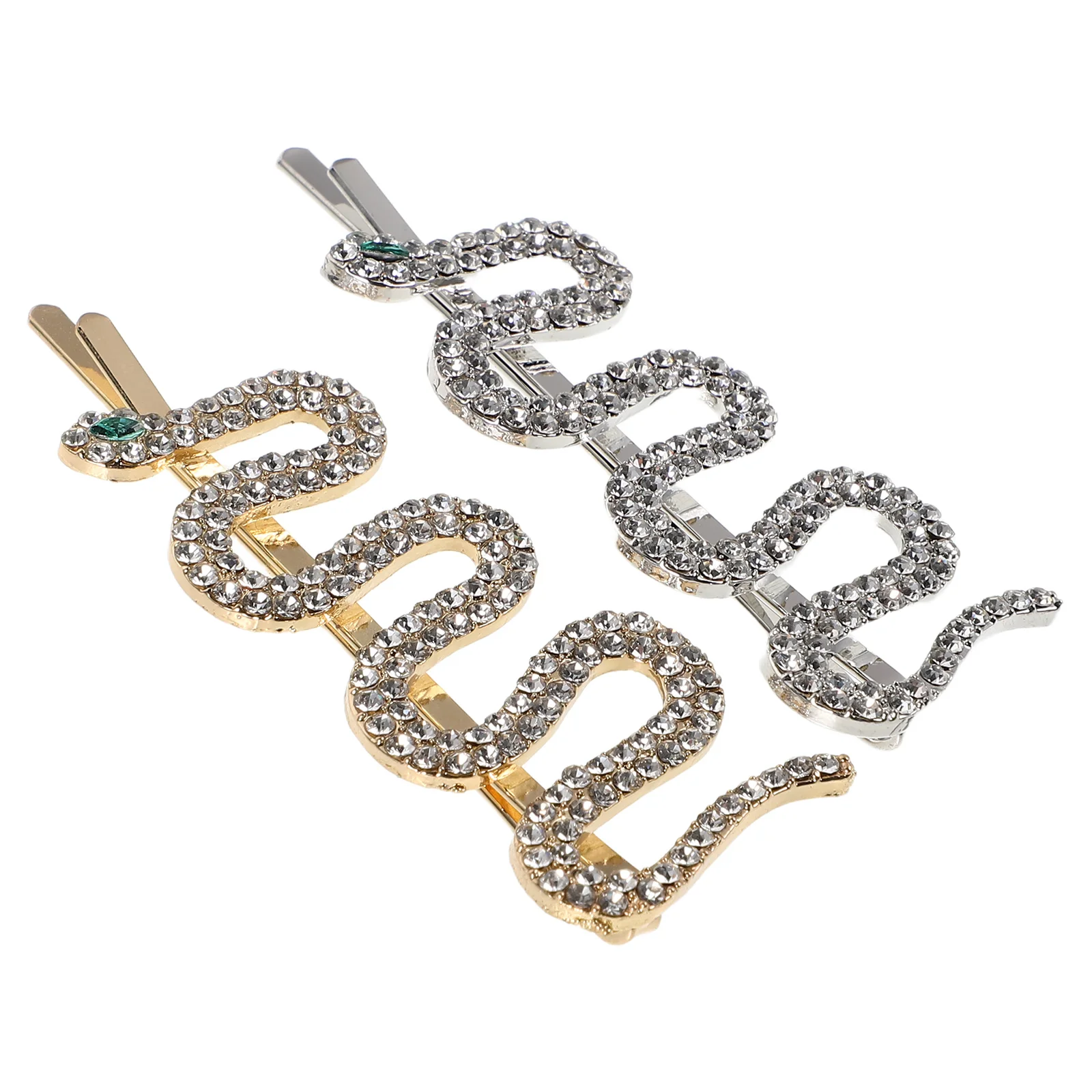 

2Pcs Snake Hairpin Electroplated Alloy White Crystal Rhinestone Clips Gold Silver Fashion Accessories Women Girls Hair Jewelry