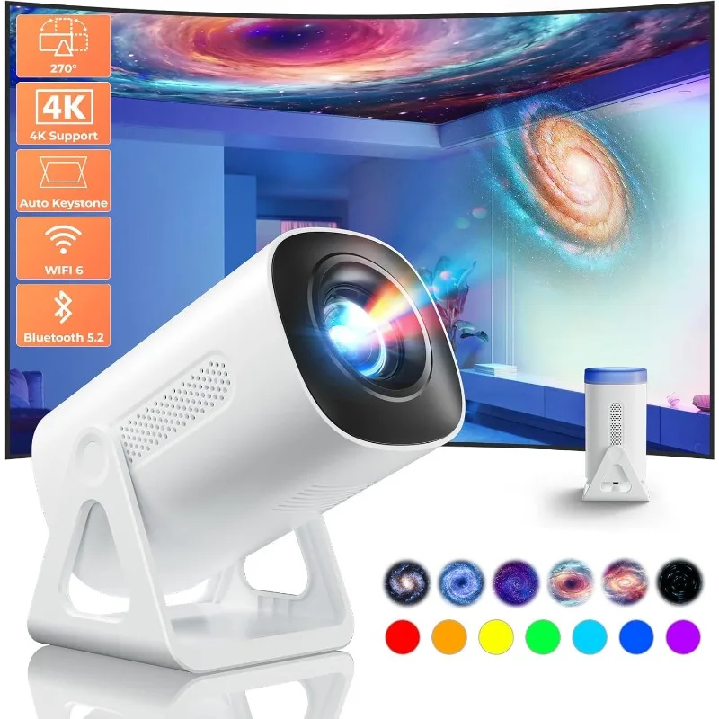 

Portable WiFi and Bluetooth Projector - 4K 1080P Supported Mini Movie Projector, 270°Adjustable Stand Outdoor Home Theater Star