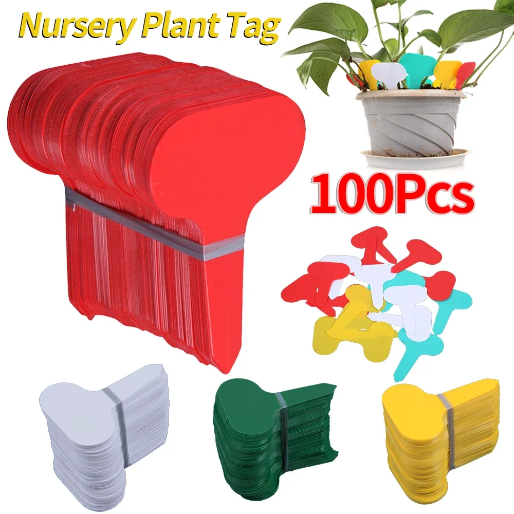 100Pcs T-Shape Garden Plant Labels Waterproof Plastic PVC Plant Tags Markers Nursery Garden Labels Seedling Tray Pots Decoration