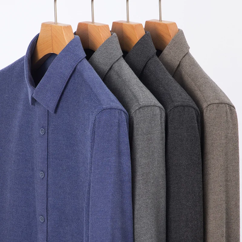 Men's Wool Blend Shirt Long Sleeve Business Work Shirt Spring Autumn Warm Commuter Top for Middle-Aged Men Office Daily Wear