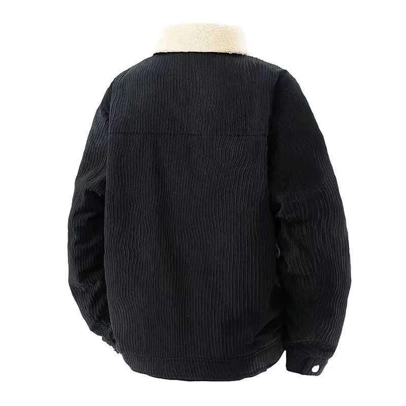 Veste chaude en coton pour hommes, doublure polaire d'agneau en velours côtelé, col rabattu rétro tendance, automne et hiver 2025