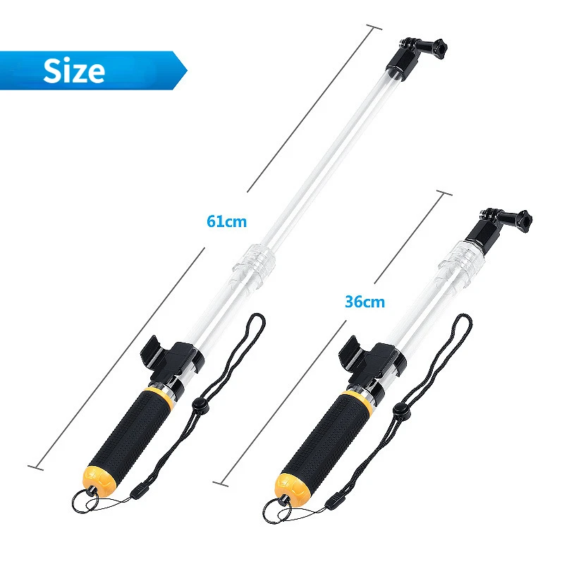 Waterproof Crystal Selfie Stick Telescopic Transparent Handheld Outdoor Diving Buoyancy Rod Suitable for Gopro Sports Camera