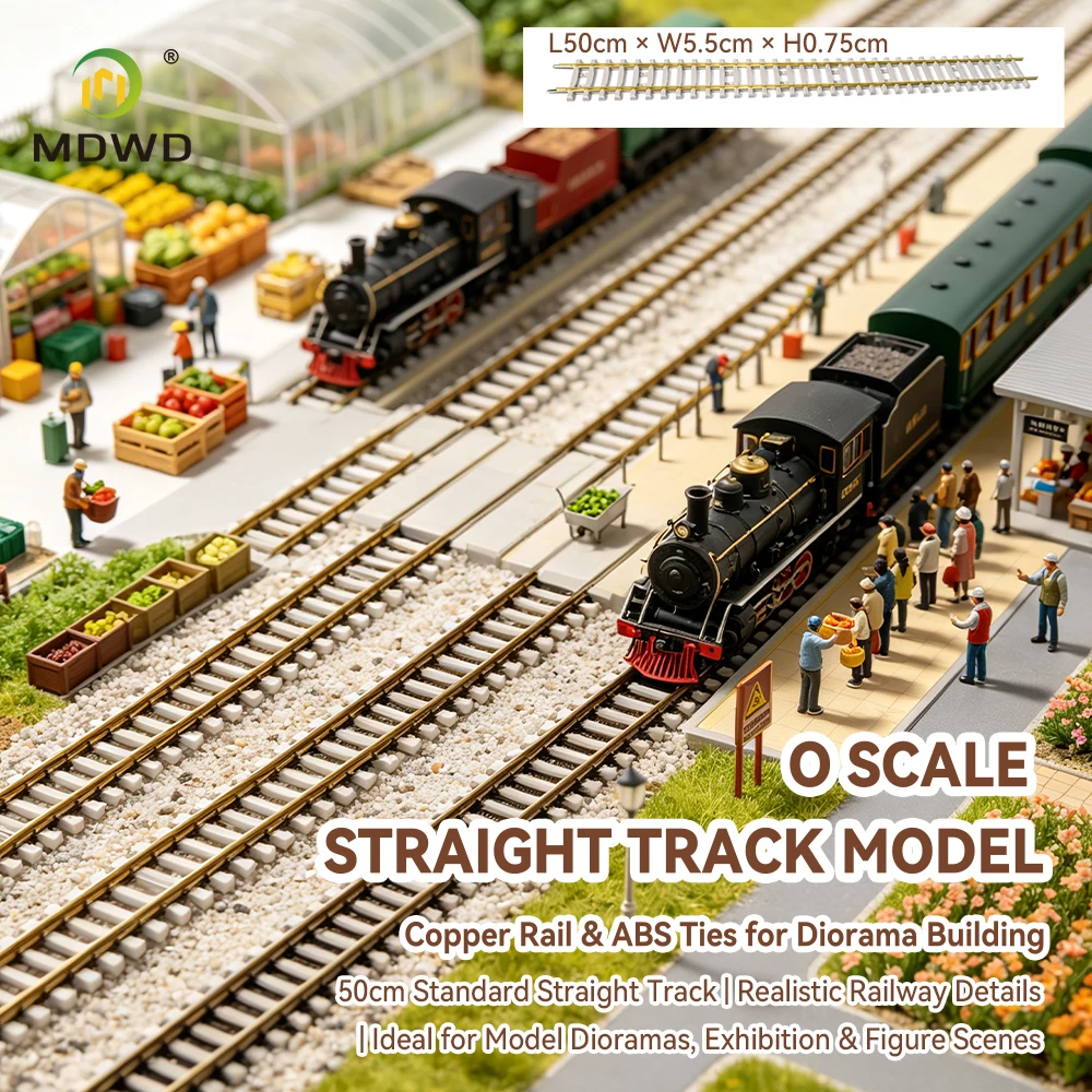 O Scale Train Track 50cm Straight Section, Copper Rail ABS Sleeper Model Railway Diorama Layout Accessories, Hobby Train Set