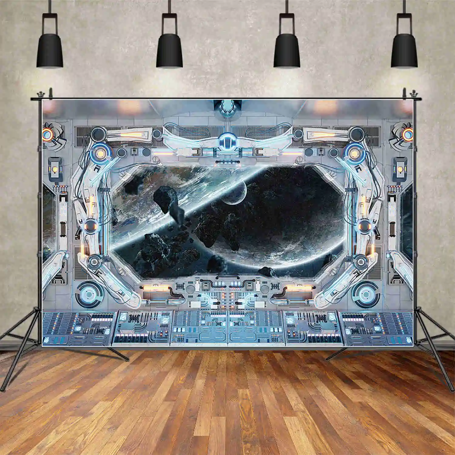 MOON.QG Boys Spaceship Birthday Party Backdrop Children Universe Outer Space Craft Photo Studio Background Sign Shooting Props