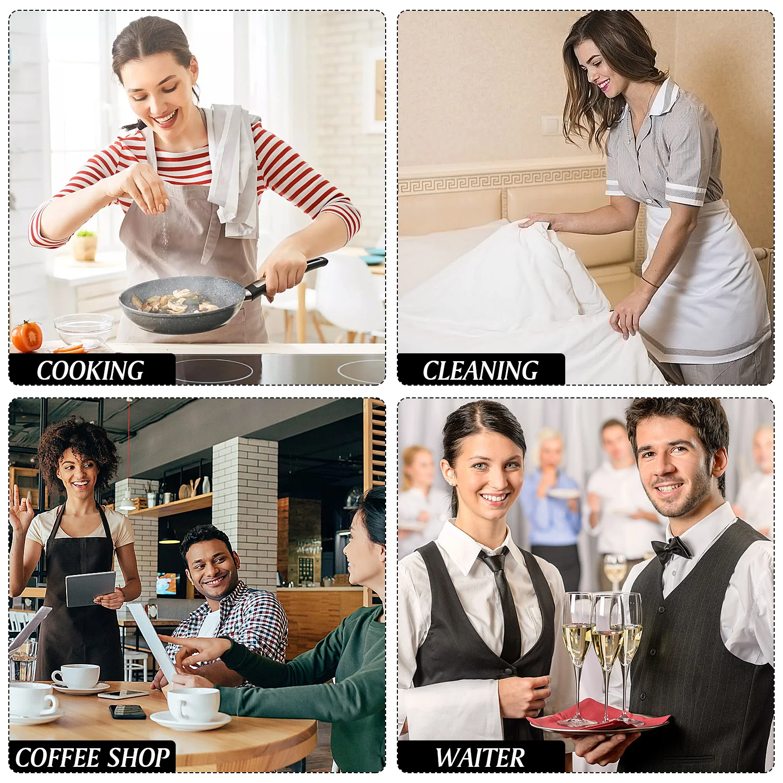 

Universal Unisex Men Women Black Kitchen Cooking Waist Apron Short Apron Double Pockets Suitable for Restaurant Waiter Server