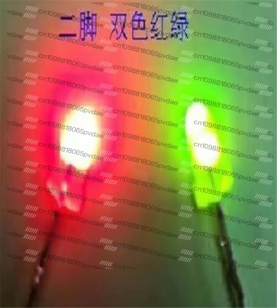OEM Non-Polar Bicolor 3mm LED Diode 2 Pins Red White Red Warm White, 3mm LEDs, Red/Green Color, Diffused Lens, Non-Polarity Bico