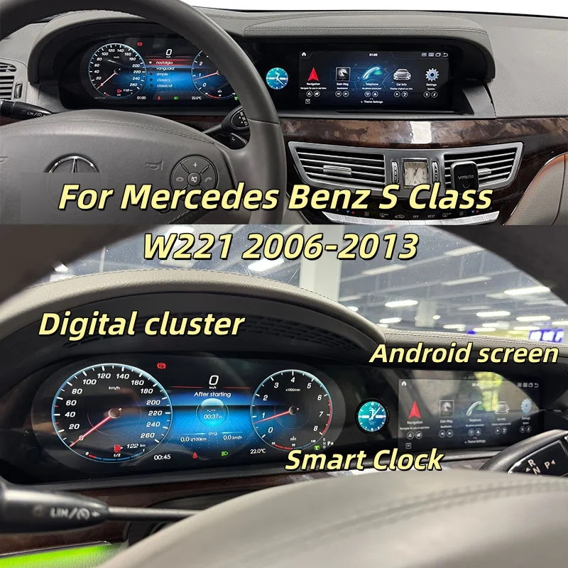 Android Car Stereo For Mercedes Benz S Class W221 2006-2013 LCD Instrument Cluster 3 in 1 Dual Screen CarPlay GPS Navigation