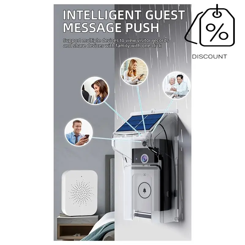 ABMF-Wifivisual Дверной звонок Камера Беспроводная солнечная зарядка Водонепроницаемая камера ночного видения Умный дом HD Дверной звонок Двусторонний домофон Голос