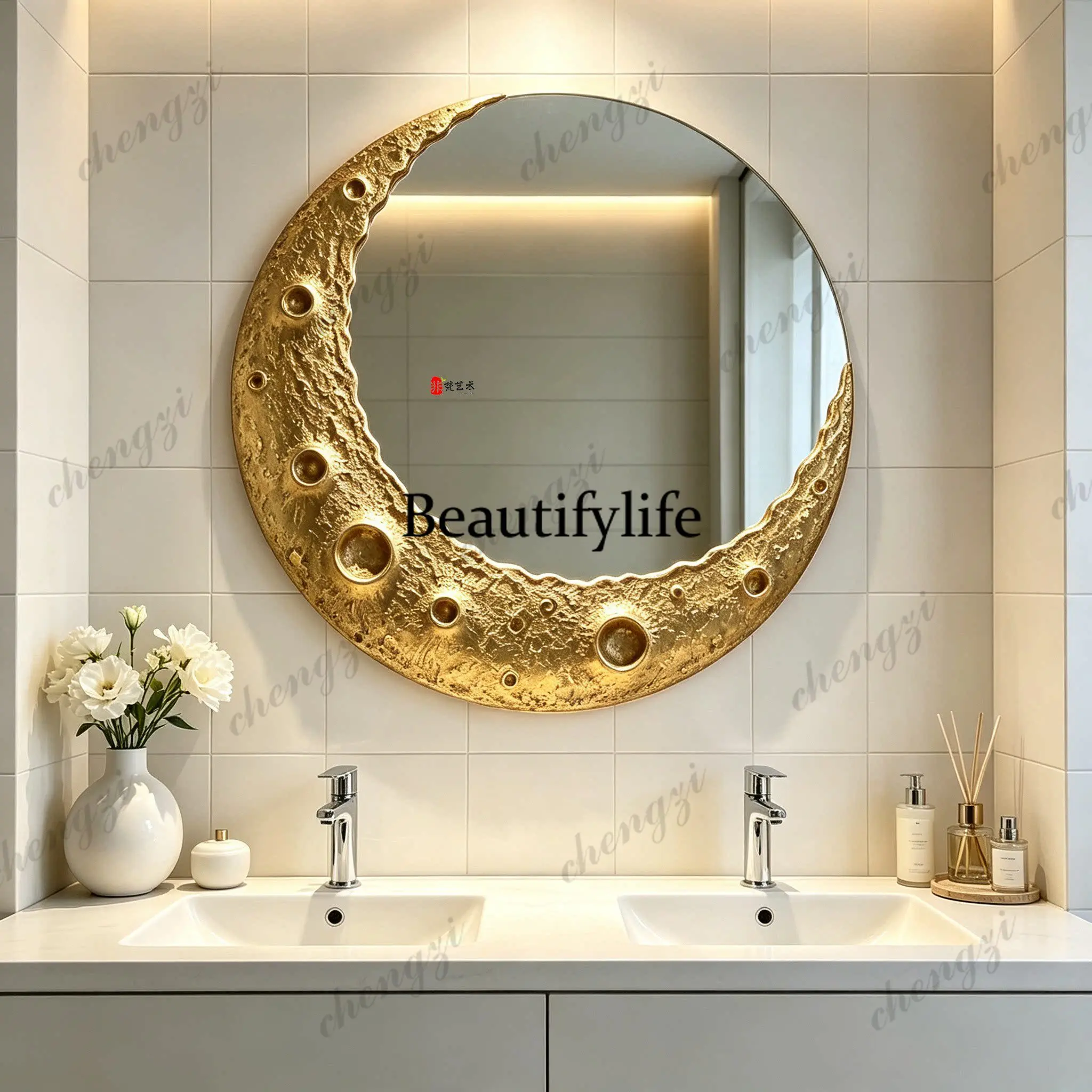 European bathroom wall-mounted bathroom vanity mirror French creative moon vanity mirror American fireplace decorative mirror