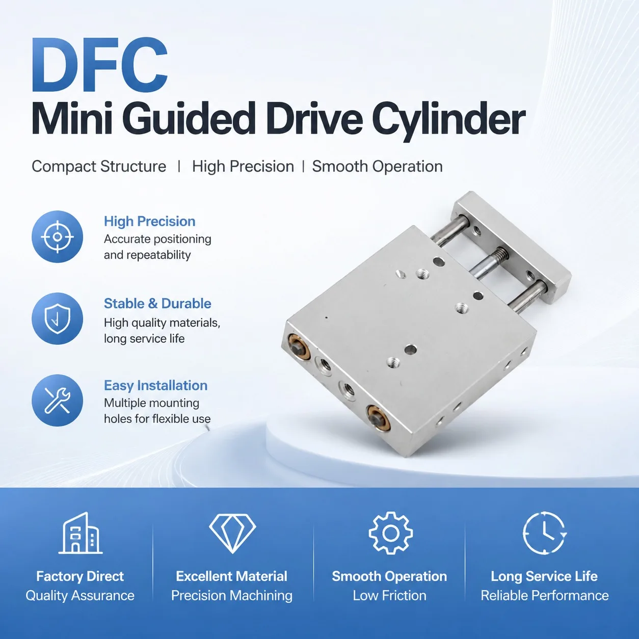 DFC-4 Mini Guided Drive Cylinder DFC-6-10-P-A-GF Small Guided Cylinder Pneumatic Actuator 3-Axis Triple Rod Guided Cylinder