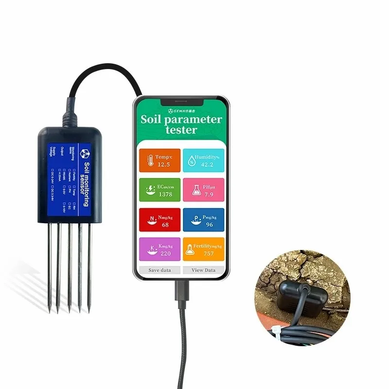 Smart Farming Digital Soil NPK EC PH Plant Hygrometer Moisture Probe Meter Sensor Connecting Mobile Phones 8-In-1 Soil Tester